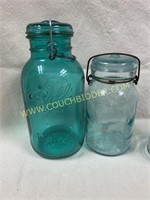 Half gallon & quart blue Ball canning jars