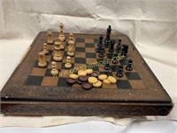 Old Tooled leather chess set as pictured