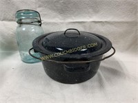 Unique small black speckled enamel kettle