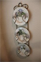 Three BEAUTIFUL plates on decorative wall stand