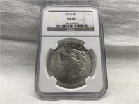 1923 US SILVER PEACE DOLLAR NGC MS63