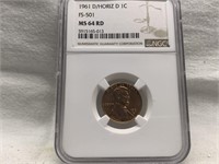 1961 D OVER HORIZ D NGC MS64 RD LINCOLN CENT FS501