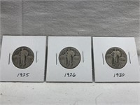 US STANDING LIBERTY SILVER QUARTERS 1925/26/30