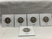 US SILVER WASHINGTON QUARTERS 1934/35/38/39/40