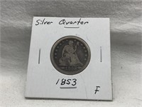 1853 UNITED STATES SILVER SEATED QUARTER F