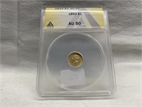 1853 US GOLD DOLLAR ANACS AU50