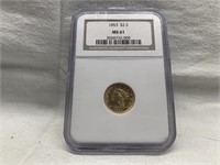 1853 US GOLD 1/4 EAGLE NGC MS 61 $2.5