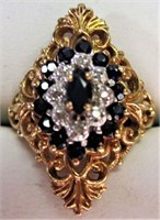 10K Gold Blue Sapphire & Diamond Filigree Ring