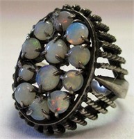 Sterling Silver & 12 Opal Cluster Ring