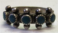 Southwestern Sterling Silver & 5 Turquoise Ring