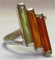 Sterling Silver Triple Rectangular Stone Ring
