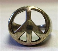 Sterling Silver Peace Symbol Hippie Ring