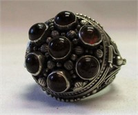 Sterling Silver & Amber Signed Poison Ring