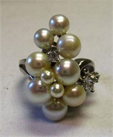 Sterling Silver CZ & Pearl Cluster Ring