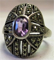 Sterling & Amethyst Signed Fashion Ring