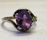 Sterling Silver & Large Amethyst Fashion Ring