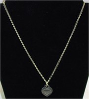 18" Tiffany & Co Sterling Necklace & Heart Pendant
