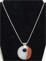 18" Sterling & Polished Jade Pendant Necklace