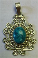 Southwestern Style Sterling & Turquoise Pendant
