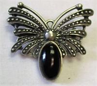 Mexico Sterling & Onyx Butterfly Pin/Brooch