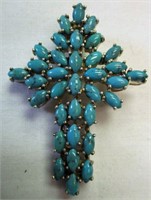 Sterling Cross Pendant w/ 34 Pieces of Turquoise