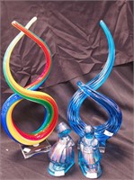 Two multicolored 14"  glass sculptures; plus