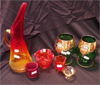 Seven pieces of colored glass: mid-century