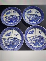 Rare Set (4) Signed Willow Divided Plates