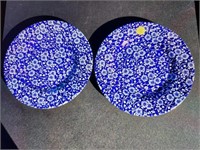 Pr English Blue/White Floral Plates - approx 8.5