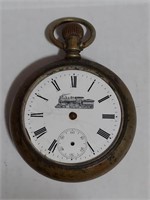 Lrg Antique Pocket Watch w/Locomotive (as found -