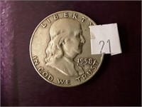 FRANKLIN SILVER HALF DOLLAR 1958 D