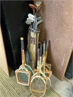 QTY OF VINTAGE TENNIS RACQUETS AND GOLF CLUBS