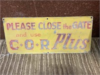 `PLEASE CLOSE THE GATE` COR DOUBLE SIDED TIN SIGN