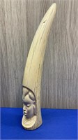 ANTIQUE IVORY TUSK WITH CARVED NATIVE HEAD