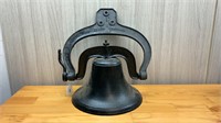 LARGE CAST IRON BELL & BRACKET- 32CM X 36CM