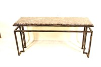 CONTEMPORARY PAINTED METAL BASE MARBLE TOP TABLE