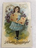 1915 postmark happy birthday postcard with girl