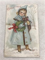 Postmark 1909 greetings Christmas postcard