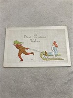 Postmarked 1916 best Christmas wishes boy pulling