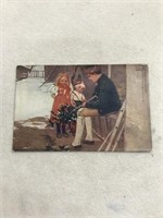 Christmas postcard with children and father