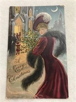 Postmarked 1907 a merry Christmas fancy lady
