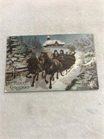 Postmark 1907 a merry Christmas horse and sleigh