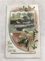 Postmark 1910 new year greetings postcard with