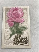 Embossed happy birthday flower postcard
