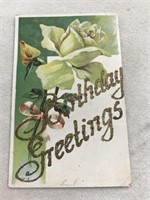Glitter birthday greeting flower postcard