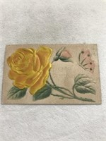 Embossed yellow rose birthday greetings postcard