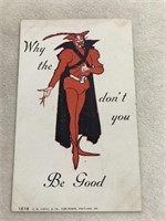 Cartoon postcard why the devil don’t you be good