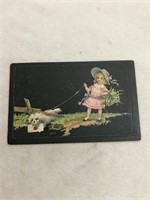 Postmark 1908 embossed postcard little girl with