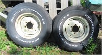 Two 235/85R16 Tires on 6 Bolt Rims.