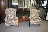 Pair of Wingback armchairs and square coffee table